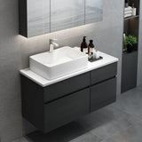 Bathroom Vanity Floating Bathroom Sink Cabinet with Ceramic Vessel Sink Wall Mounted Floating Vanity (Black & White
