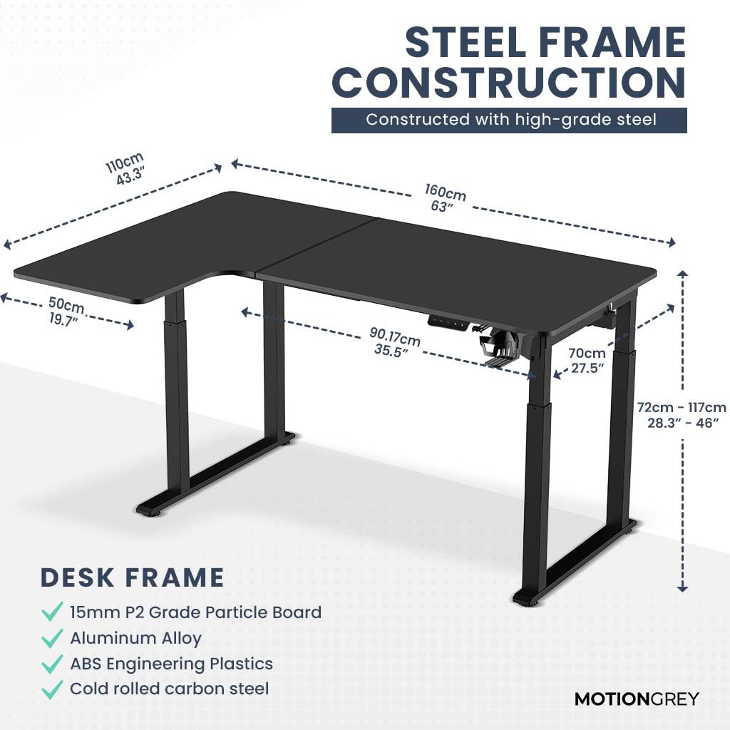 63 Inch L Shape Electric Motor Height Adjustable Standing Desk, Commercial Office Ergonomic Stand Up Desk, Adjustable