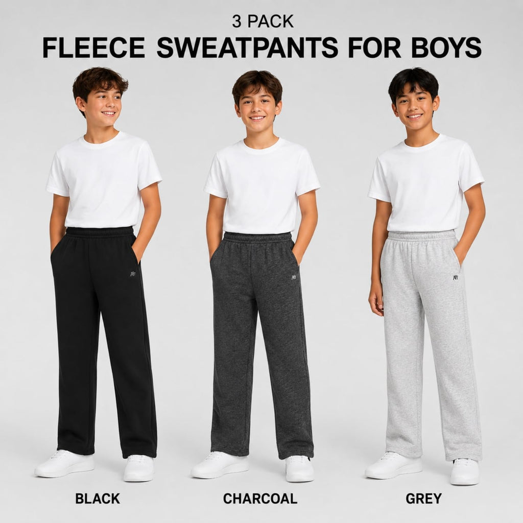 Boys Active Sweatpants 3 Pack -Athletic Joggers Pull-On Sweats