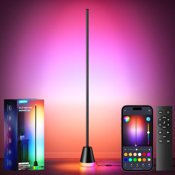 Corner Floor Lamp, Smart Ambient LED Light, Black