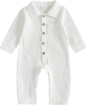 Newborn Baby Boy Cotton Linen Jumpsuit Long Sleeve Fall One Piece Outfit