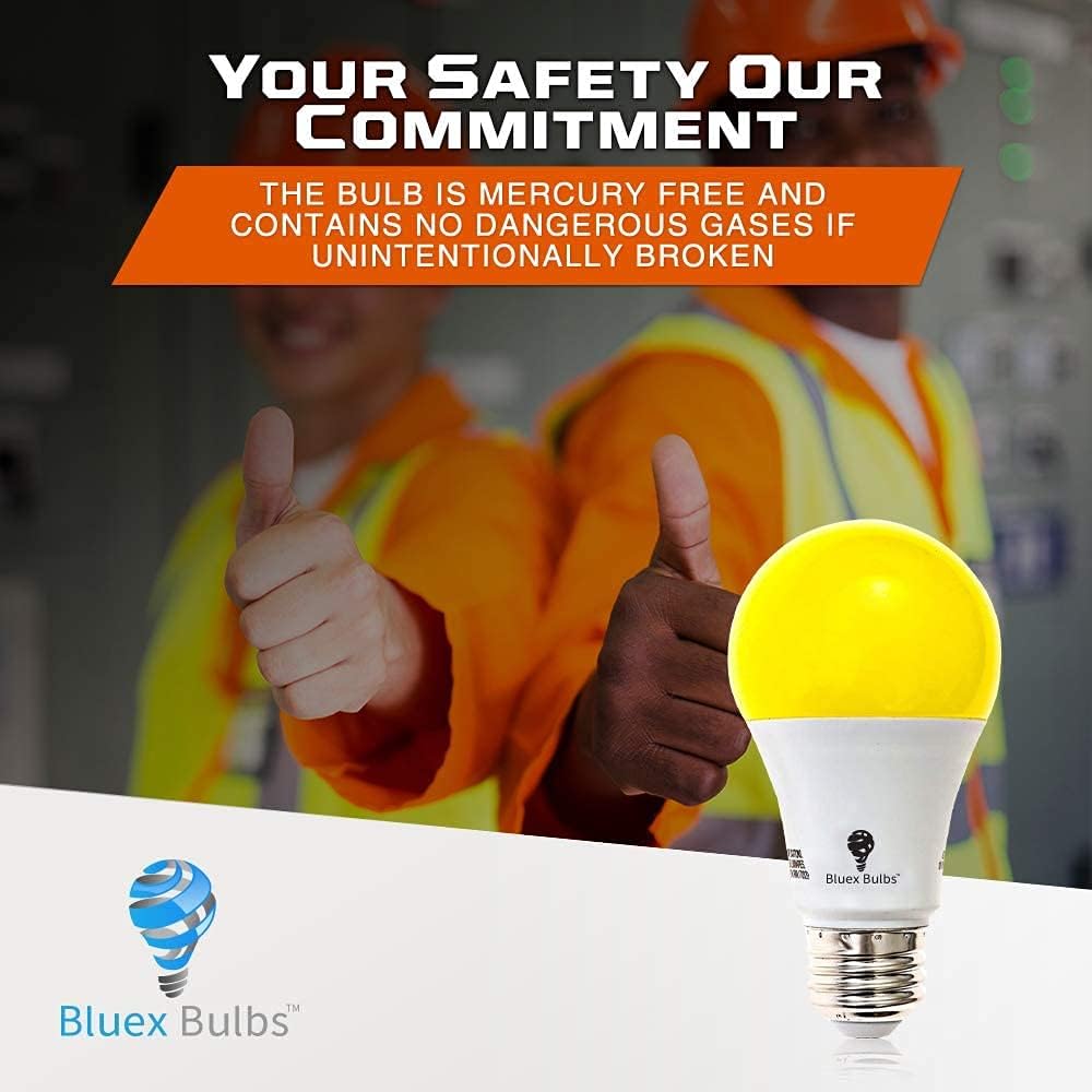 A19 Amber Yellow LED Bug Light Bulb - No Blue Light, 650 Lumens, 120V E26 Medium Base, 9.5-Watt (60-Watt