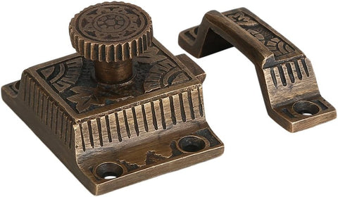 Set of 1 Solid Brass Cabinet Latch, Latch with Flower Knob - A29Hardware