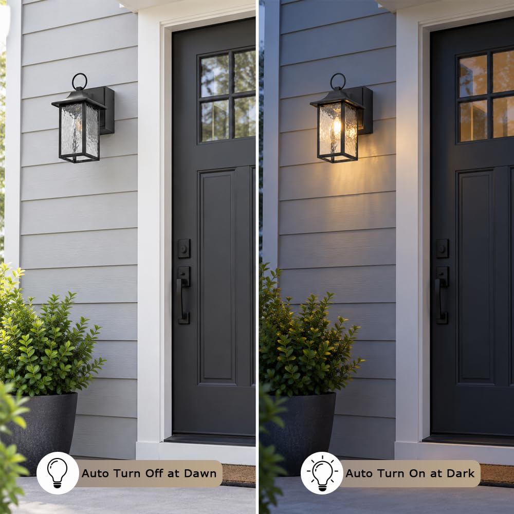 Farmhouse Outdoor Wall Lantern, Dusk-to-Dawn, Built-in GFCI Outlet
