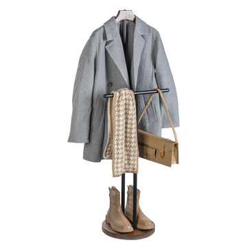 Garment Valet Stand, Rustic Wood Coat Rack with Bag Holder