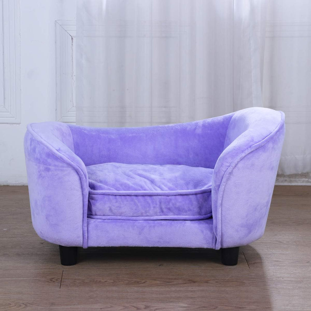 Pet Sofa Bed, Velvet Fabric Pet Couch Chair with Removeable Washable Cushion for Small Dogs Cats (Purple)