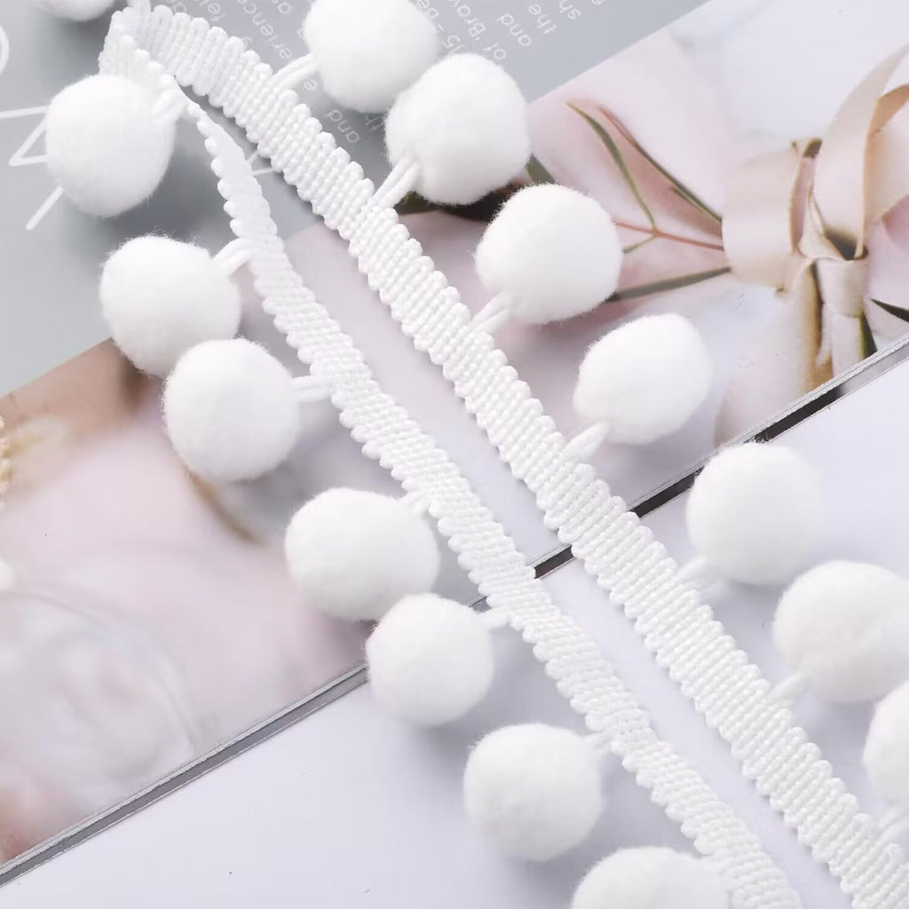 White Jumbo Pom Pom Ball Fringe Trim Ribbon for Sewing Craft - 9 Yards