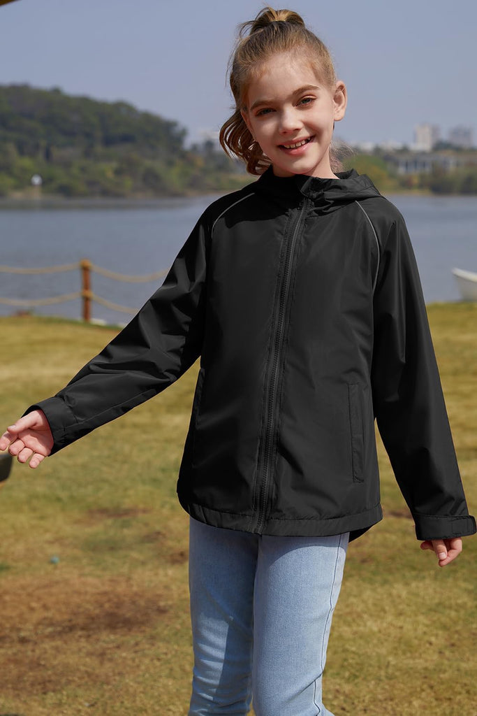 Girls Sporty Lightweight Packable Reflective Rain Cycling Jacket