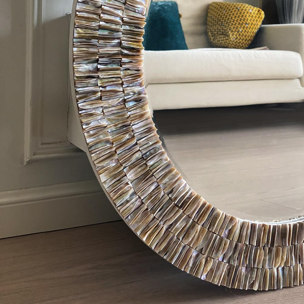 31.5" Round Capiz Shell Mirror Handmade Luxury Coastal Wall Decor