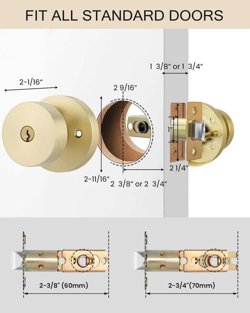 Exterior Gold Door Knob with Lock and Key 1 Pack