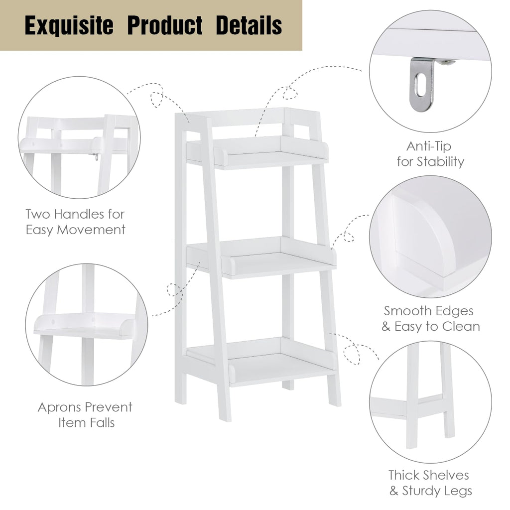 Bathroom Ladder Shelf, 3-Tier Small Storage Rack, White