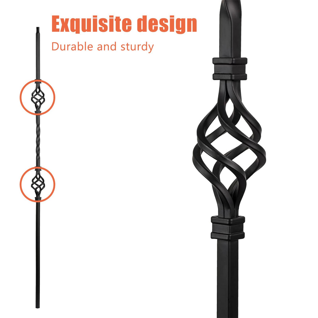 10 Pcs Wrought Iron Balusters, Hollow Double Basket Balusters