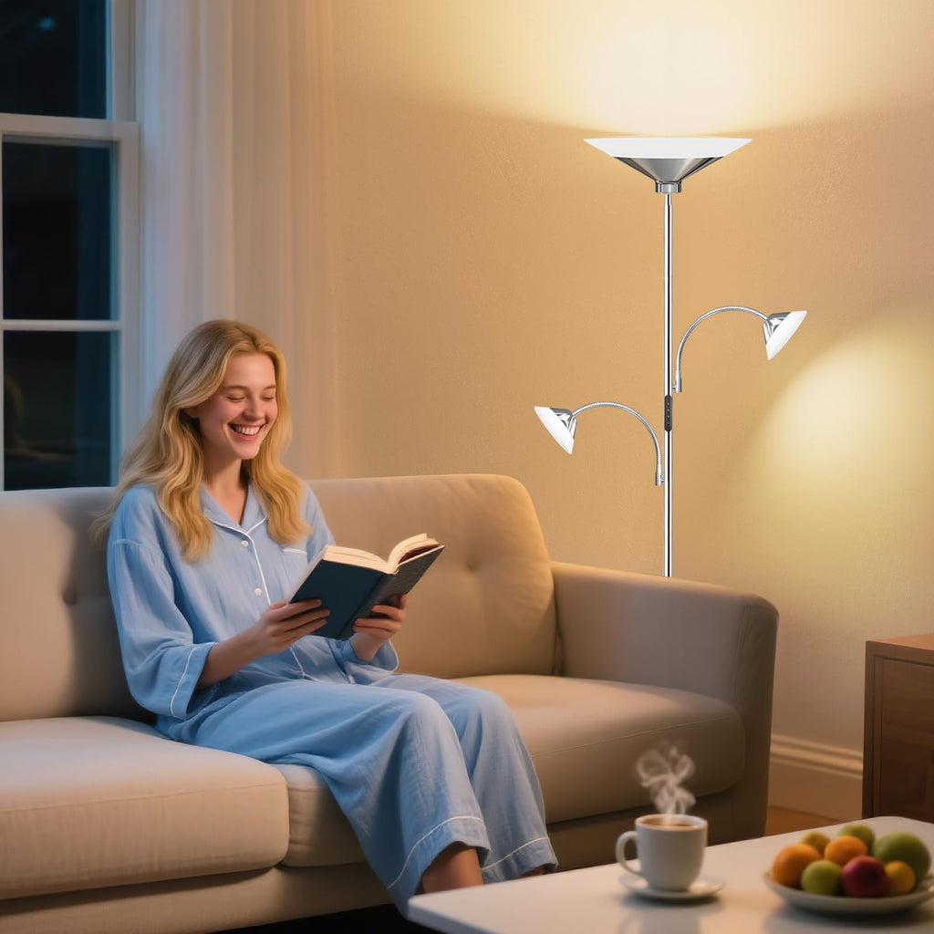 42W 3-Light Torchiere Floor Lamp, LED Tree Standing Lamp