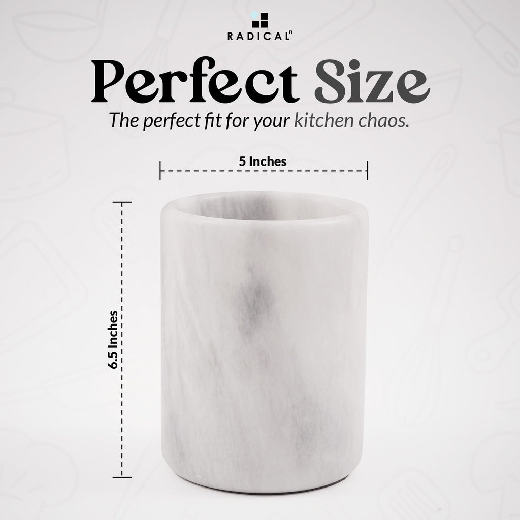 Marble Utensil Holder Kitchen Counter, 6.5 Inch Spoon Crock
