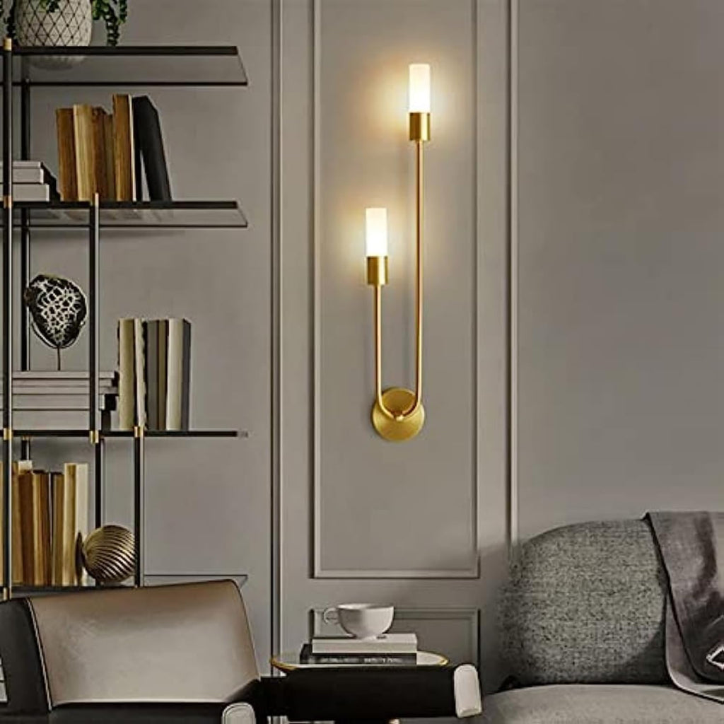 Brass Finish Wall Sconces 2-Light G9 Gold Vanity Lights, Modern Wall Mount Light Fixtures with White Acrylic Shade