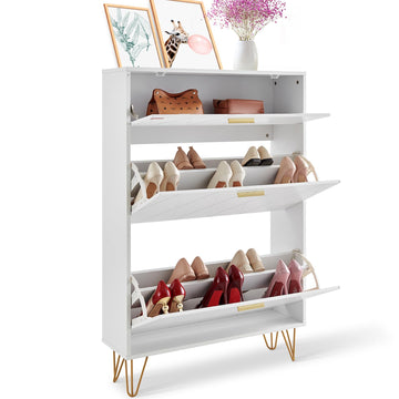 Shoe Cabinet with 2 Flip Drawers, Modern Shoes Storage Cabinet with Storage Drawer and Anti-Tipping Device