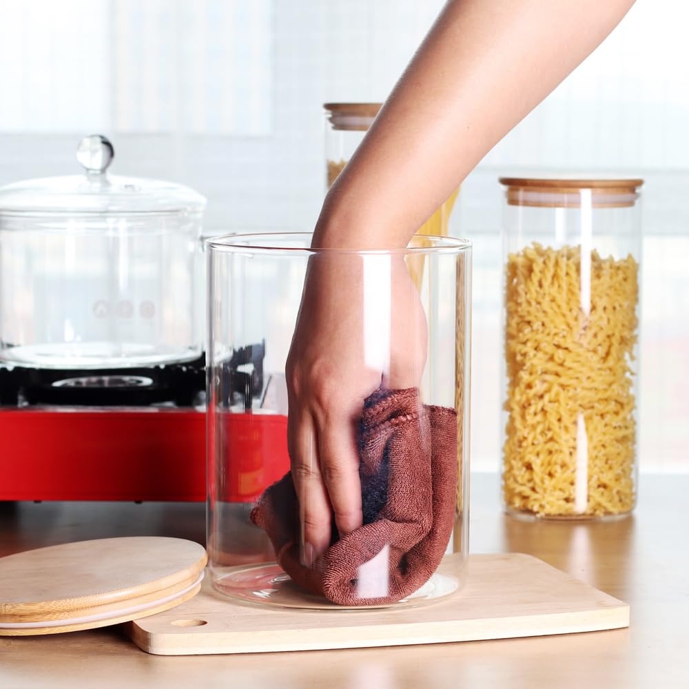 Set of 2 Large Glass Food Storage jar, 100 FL OZ (3000ml) Glass Flour Canister with Airtight Bamboo Lids Corner