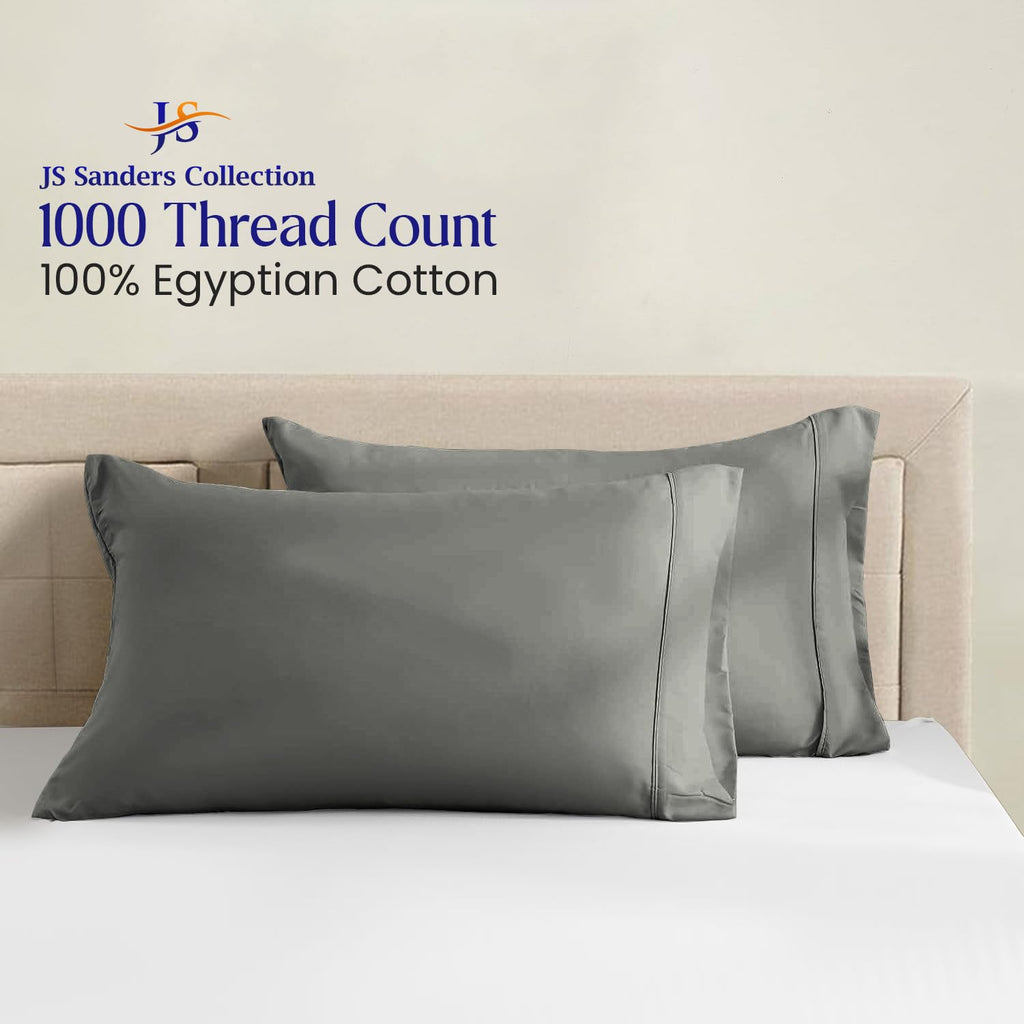1000 TC Egyptian Cotton Pillowcases Set of 2, Dark Grey, Queen Size