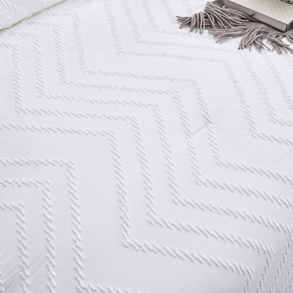 California King Comforter Set White Boho Tufted Jacquard Bedding Sets Cal King Women Solid White Shabby Chic