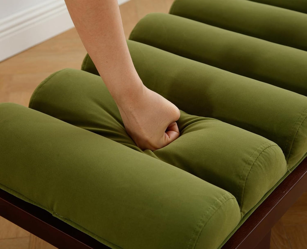 Green Velvet End of Bed Bench Upholstered Modern Ottoman Bench Comfy Padded Entryway Bench Seat with Thick