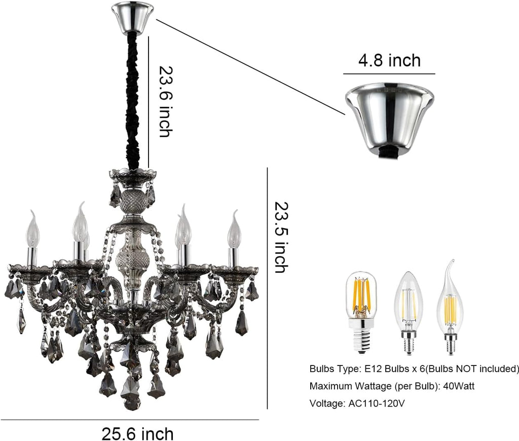 Modern Crystal Chandelier 6 Light Smoke Gray Crystal Chandelier Lighting Ceiling Hanging Crystal Light Fixtures for Living Room Dining Room Bedroom A110-B0D7VX3B74