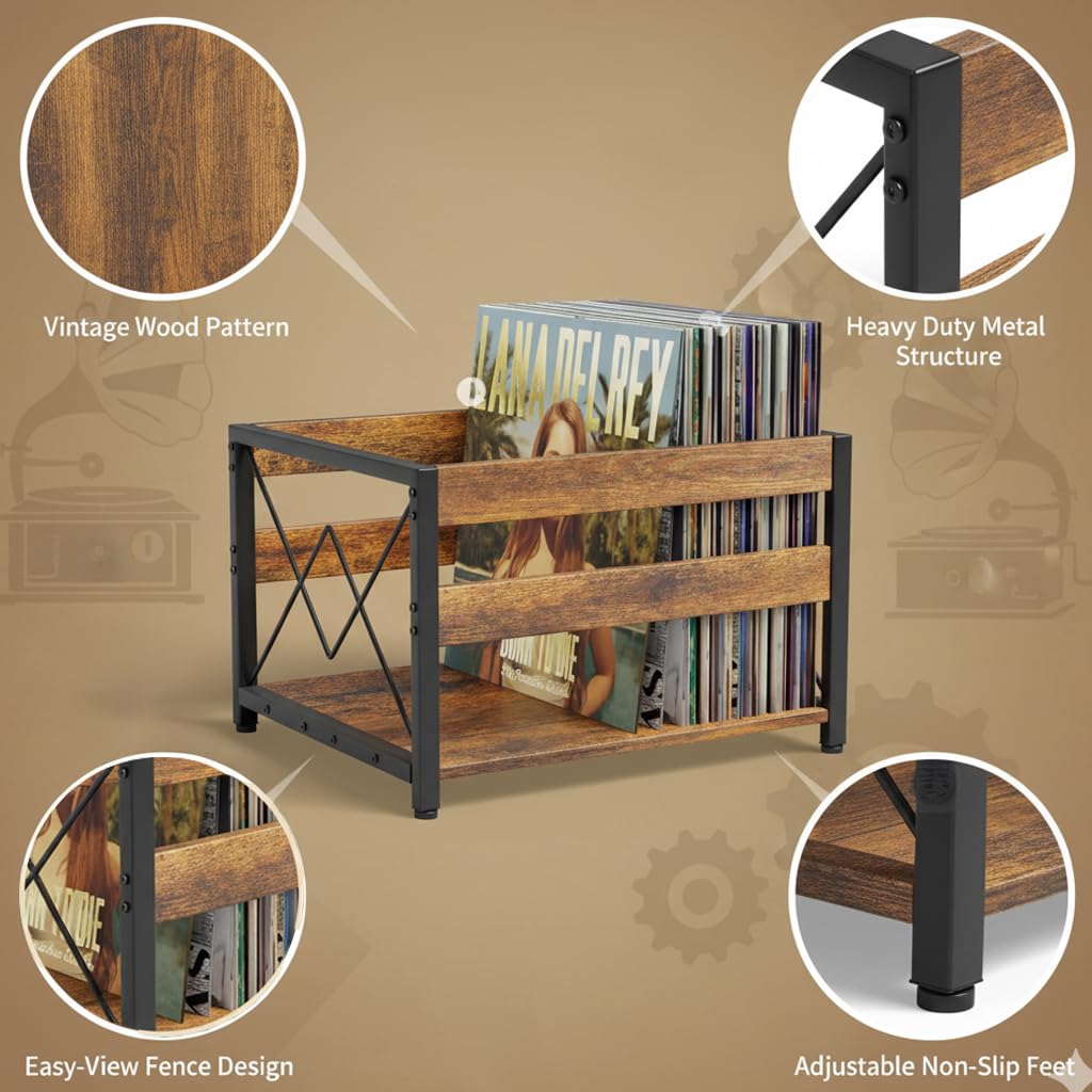 Vinyl Record Storage Crate, Wooden Storage Box, Classic Cube CD Albums Shelf Holder Organizer, Holds Up to 100+