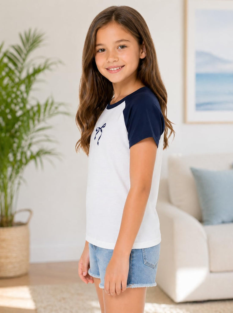 Girls Shirts Short Sleeve Bow Graphic Tees Summer Tops