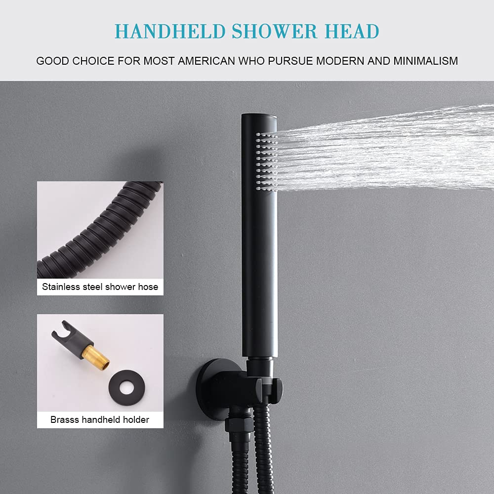 Matte Black Shower System With 10-Inch Rain Shower Head with Handheld