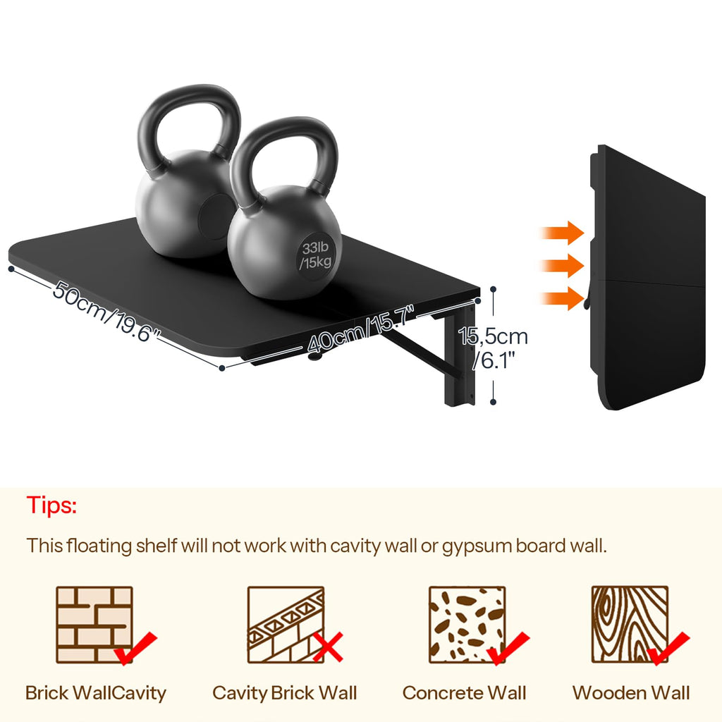 Folding Table, Wall Mounted Floating Desk with Iron Bracket