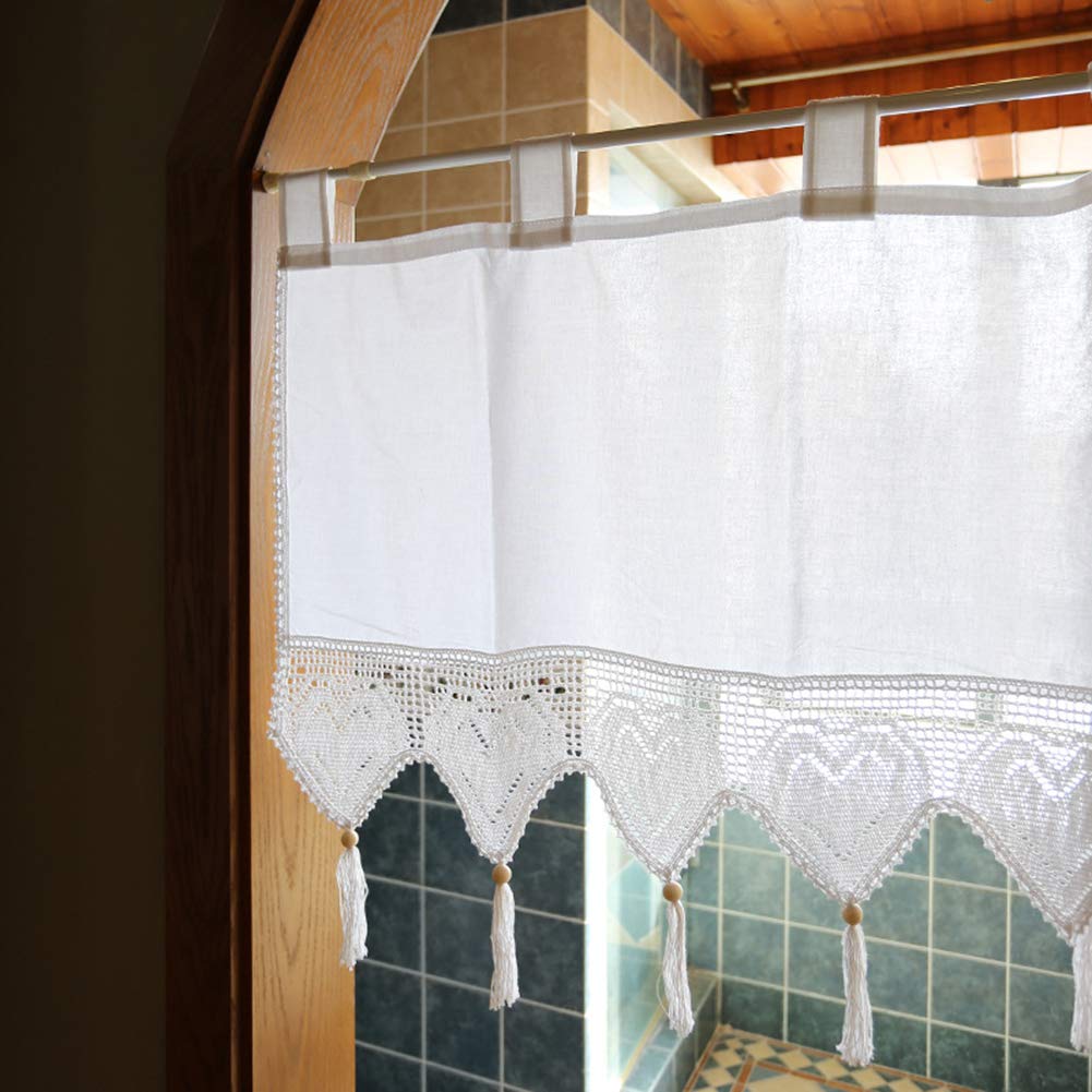 Crochet Window Valance Curtain Elegant Cotton Curtains with Tassel Light Filtering Top Tab Decorative Window Valances