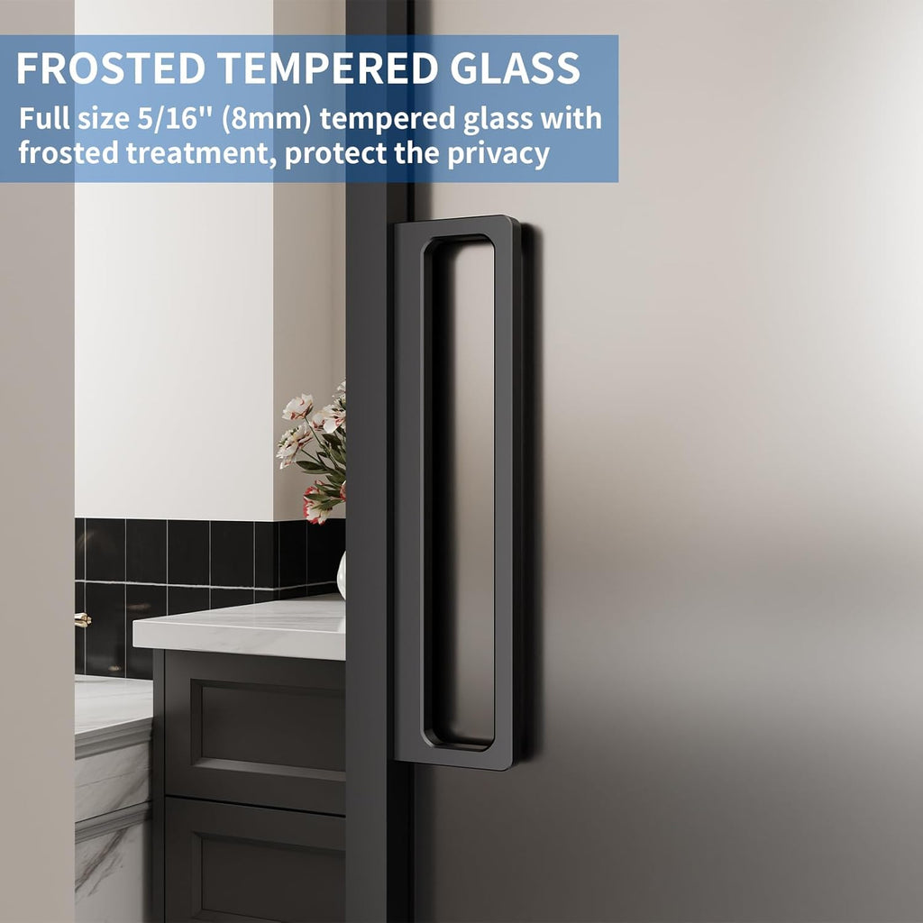 40" x 87" Frosted Glass Barn Door, Concealed Sliding Barn Door with Soft Close, Waterproof Modern Sl