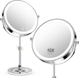 9" Makeup Mirror with Lights,5000mAh Rechargeable Vanity Mirror,1X/10X Double Sided Magnifying Mirror with Adjustable