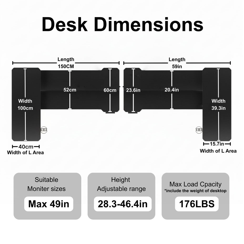 L Shaped Electric Standing Desk, 59x40 Reversible, Oak