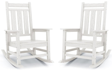 Oversized Outdoor Rocking Chair Set of 2, HDPE Patio Rockers, White