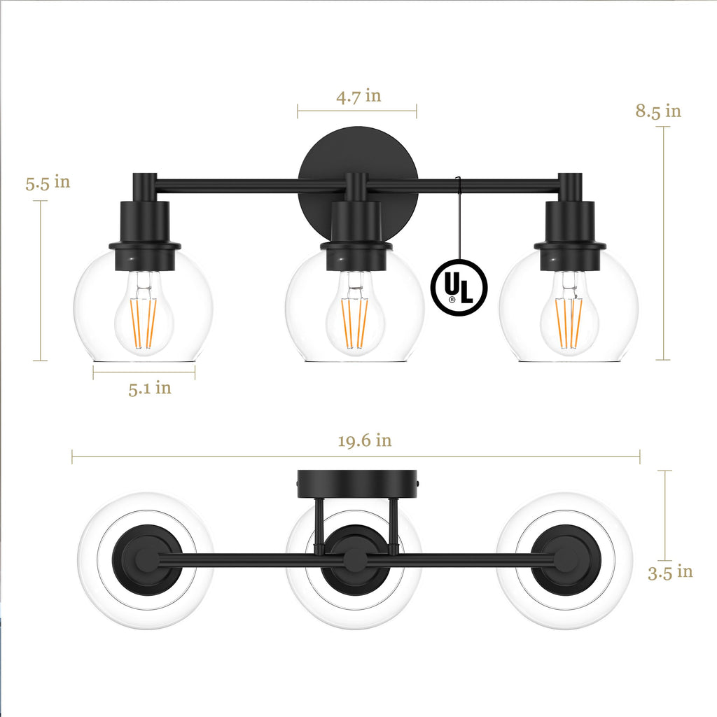 3 Lights Bathroom Vanity Light Fixtures Black, Bathroom Lights Over Mirror, Industrial and Farmhouse 3 Lights Wall
