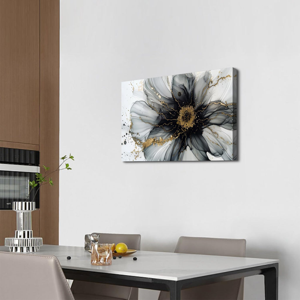 Black and White Gold Abstract Wall Art Modern Wall Decor Marble Flower Fluid Picture Canvas Prints Living Room
