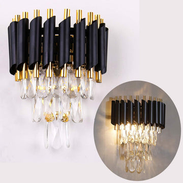 Black and Gold Crystal Wall Sconce, Modern E12 Wall Light