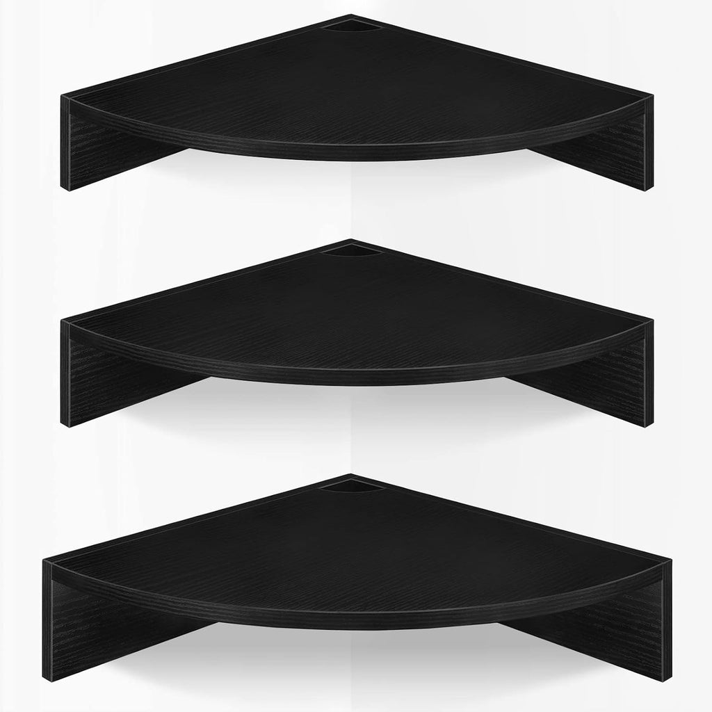Corner Floating Shelves, Set of 3 Corner Shelves Wall Mounted with Cable Hole, 3 Tier Wooden Hanging Corner Storage