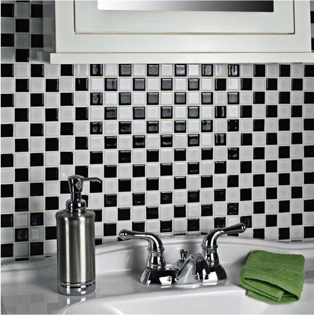 Checkerboard Square Glossy 12x12 Porcelain Mosaic Tile - Floor and Wall Tile Backsplash, Accent Walls (10 Pieces, 10