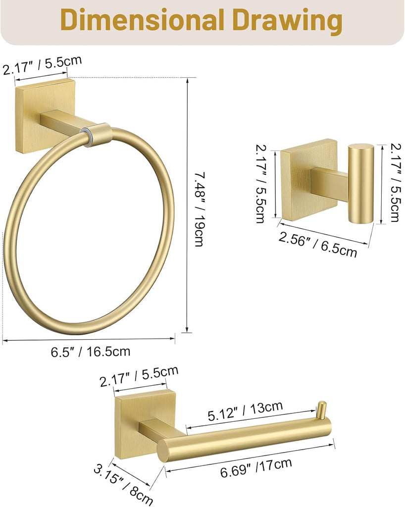 Towel Ring Set 4 Piece Bathroom Hardware Set Includes Towel Ring 2 Towel Hooks and Toilet Paper Holder Stainless