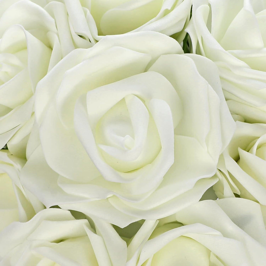 White Roses Artificial Flowers in Vase Silk Fake Rose Bouquet Flowers Floral Arrangements with Glass Vase with Faux