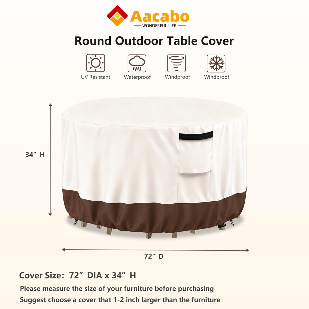 Outdoor Round Table Cover Waterproof Patio Furniture Covers, Patio Round Table Chair Set Covers - 72" Dia x 34" H