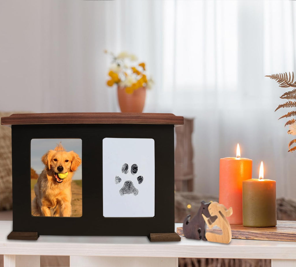 X Large Dog Urn for Ashes & Paw Print Kit, Solid Wood, Up to 150 lbs