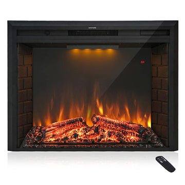 30'' Electric Fireplace Insert, Retro Recessed Fireplace Heater with Fire Cracking Sound, Remote Control & Timer