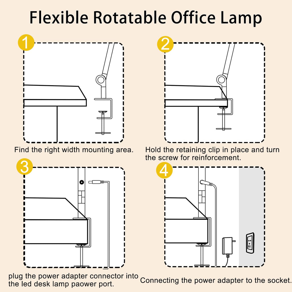 LED Desk Lamp with Clamp & Flexible Arm - 3 Light Sources, 4 Color Modes & 5 Brightness Levels, Eye-Caring Table