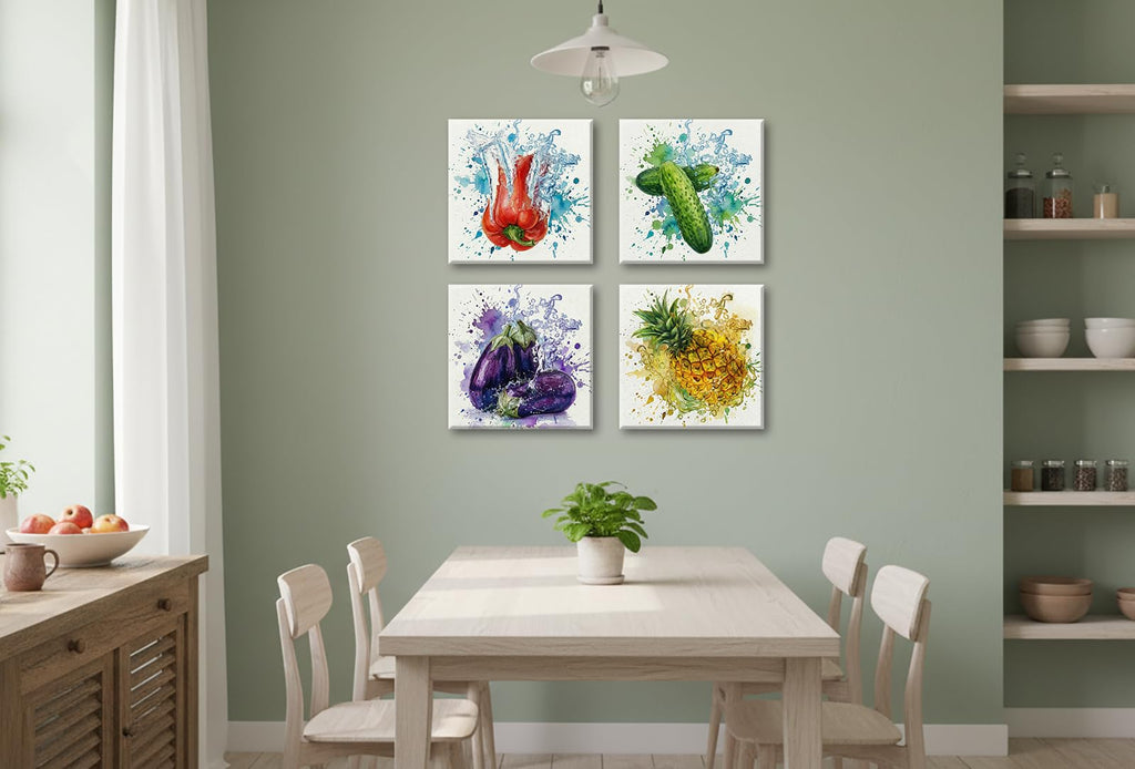 Modern Farmhouse Kitchen Canvas Wall Art Vegetable Decor 12" x 12"