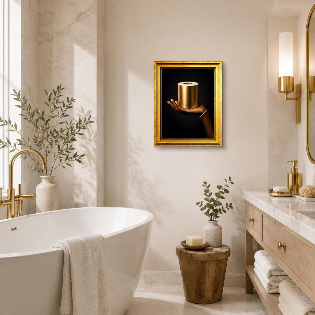 Luxury Gold Toilet Paper Wall Art Framed Canvas Print Modern Bathroom Poster Elegant Picture Gallery Artwork