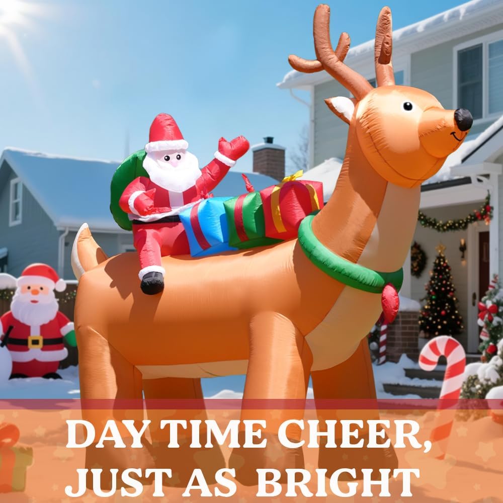10FT Christmas Inflatables Reindeer and Santa Claus Outdoor Decorations, Christmas Blow Up Yard Decorations with