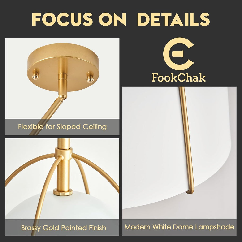 10in Dome Pendant Light White Kitchen Island Pendant Lighting Modern White & Gold Pendant Lights Fixture for Dining