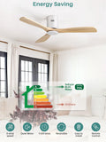 52 Inch Solid Wood Ceiling Fan Without Lights Flush Mount Ceiling Fans with Remote Control